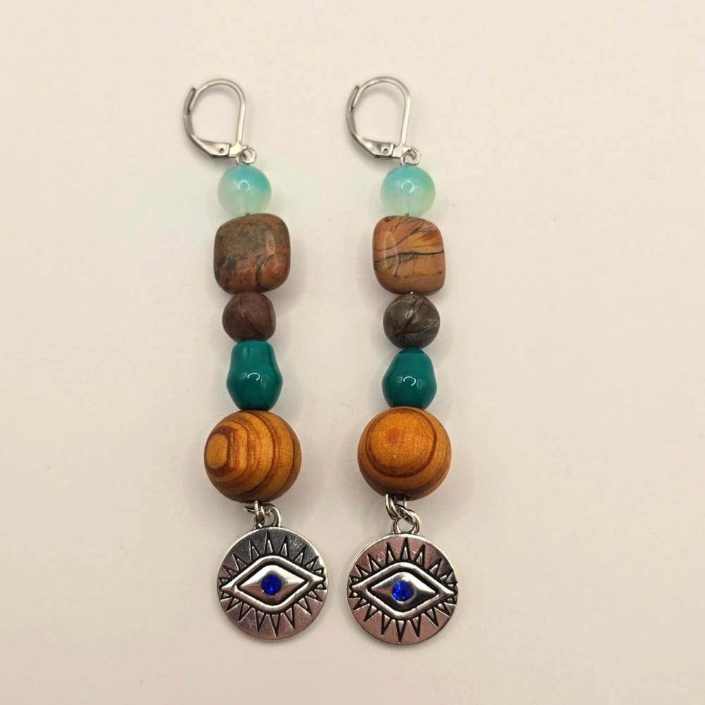 Beaded Dangle Evil Eye Earrings